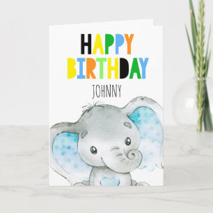 Carte Eléphant personnalisé mignon garçon Joyeux anniver