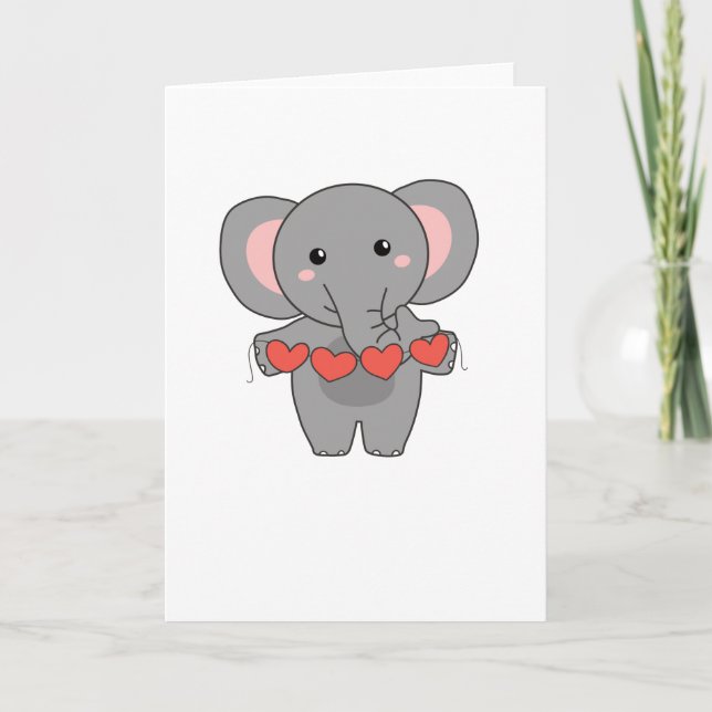 Carte Éléphant pour la Saint-Valentin Animaux mignons av (Devant)
