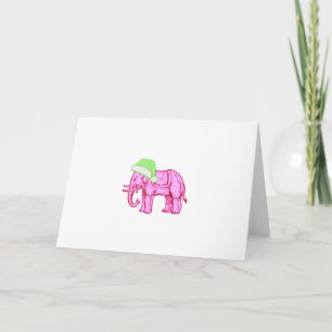 Carte Éléphant rose dans un chapeau de Père Noël vert