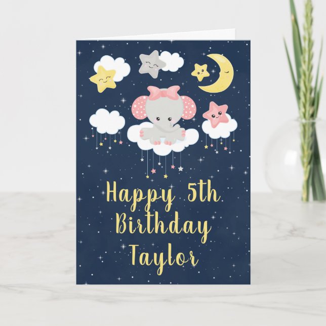 Carte Elephant rose et Marine Joyeux anniversaire (Devant)
