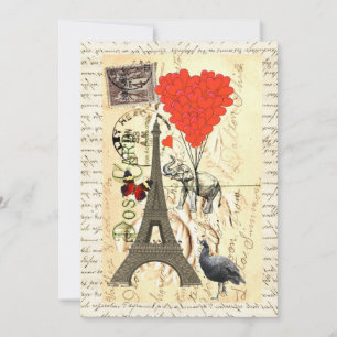 Carte éléphant vintage et ballons rouges