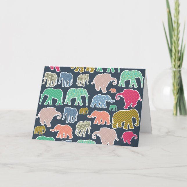 Carte Eléphants Colorés, Motif Des Eléphants, Zigzag (Devant)