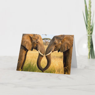 Carte Éléphants d'Afrique d'anniversaire dans l'herbe de
