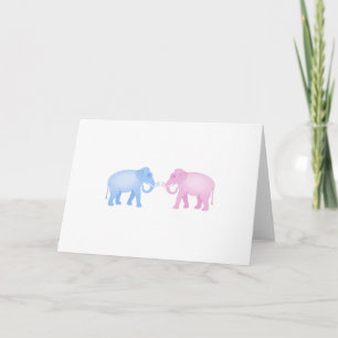 Carte Eléphants roses et bleus Anniversaire ou Révélatio