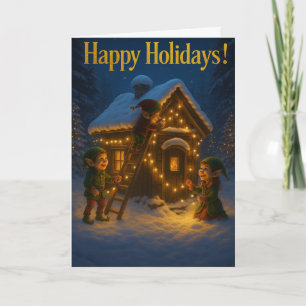 Carte Elf Cottage avec message doré