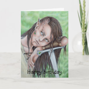 Carte Elfe des bois, anniversaire du guerrier elfe