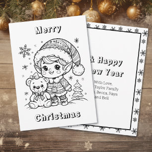 Carte Elfe et Teddy Ours Noël Couleur moi