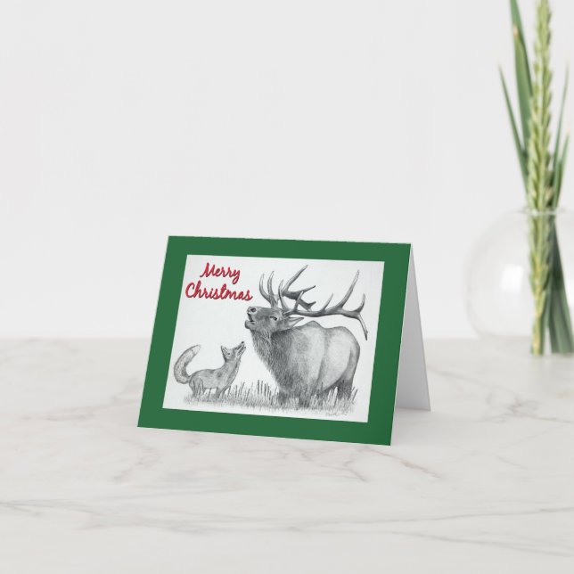 Carte Elk de Noël et renard (Devant)