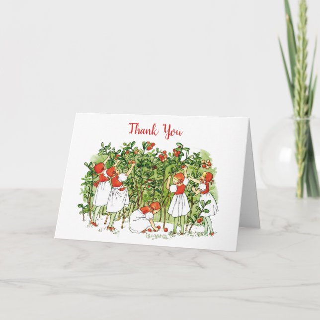 Carte Elsa Beskow Fraise Girls Merci (Devant)