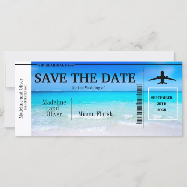 Carte Embarquement Pass Plage tropicale Mariage Enregist (Devant)