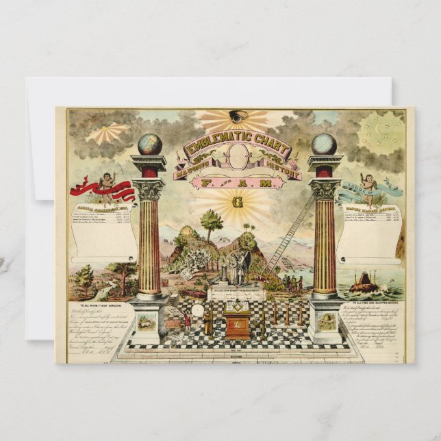 Carte emblématique maçonnique d'invitation de (Devant)
