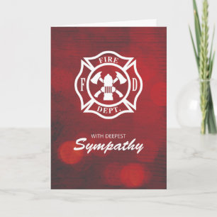 Carte Emblème de sympathie des pompiers sur Red Bokeh