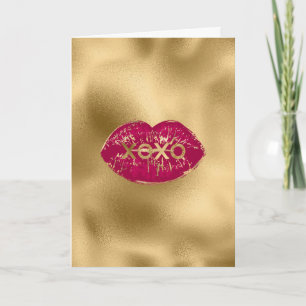 Carte Embrasser les lèvres rouges paillettes dorées XOXO