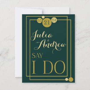 Carte Emerald and Gold Art Deco Wedding Enregistrer la d