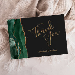 Carte Emerald Gold Agate Mariage foncé Merci plat