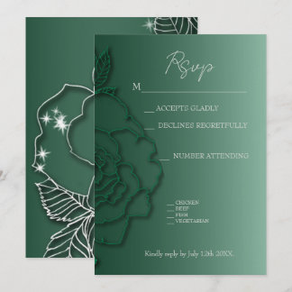 Carte Emerald green Argent floral Elégant mariage