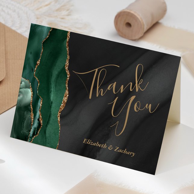 Carte Emerald Green Gold Black Agate Mariage Merci (Créateur téléchargé)