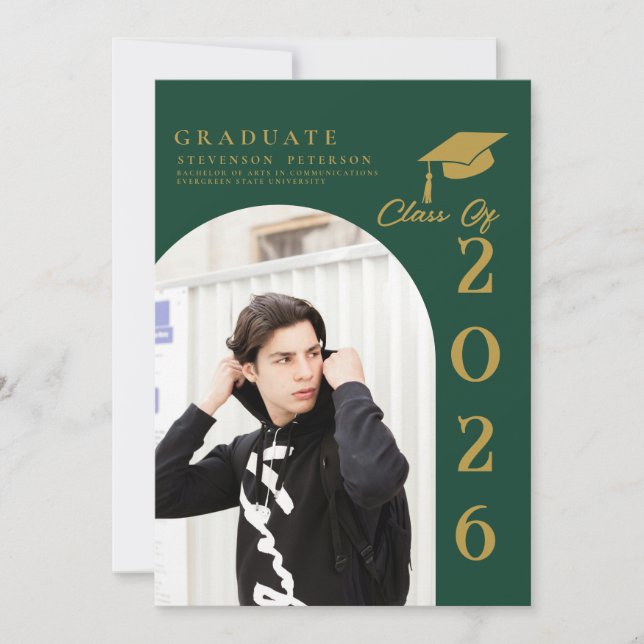 Carte Emerald Green & Gold Photo Graduation announcement (Devant)