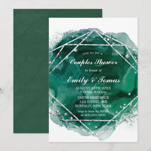 Carte Emerald Green Silver Couples géométriques Couples  (Devant / Derrière)