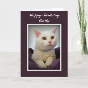 Carte Emily Happy Birthday White Cat Card