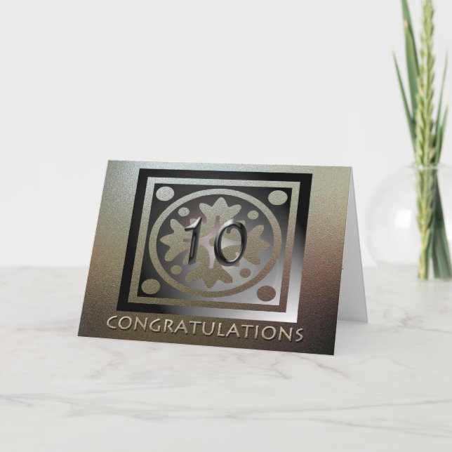 Carte Employé 10e anniversaire Elégant Golden (Devant)