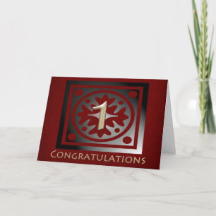 Carte Employé 1 an Anniversaire Élégant Rouge doré