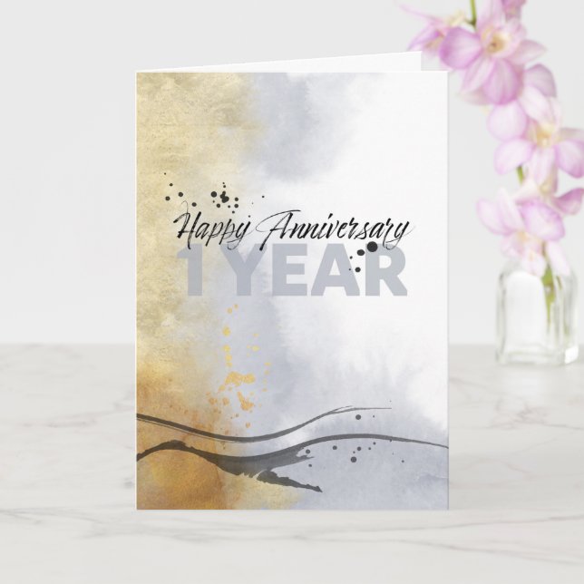 Carte Employé 1er anniversaire Encre artistique Abstrait (Orchidée)
