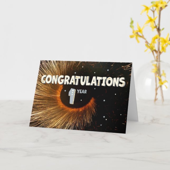 Carte Employé 1er Anniversaire Épreuve et étoiles (Fleur jaune)