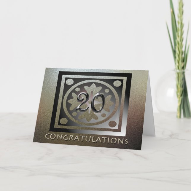 Carte Employé 20e anniversaire Elégant Golden (Devant)