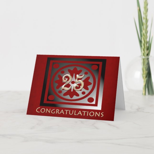 Carte Employé 25e anniversaire Élégant chêne rouge (Devant)