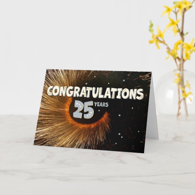 Carte Employé 25e anniversaire Swirl et étoiles (Fleur jaune)