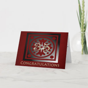 Carte Employé 35 ans Anniversaire Elégant Rouge doré