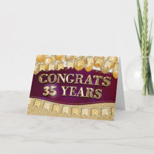 Carte Employé 35e anniversaire Gold Texte et Ballons