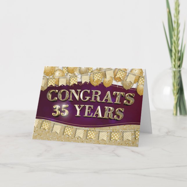 Carte Employé 35e anniversaire Gold Texte et Ballons (Devant)