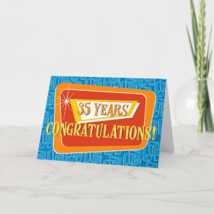 Carte Employé 35e Anniversaire Retro Blue Red Orange