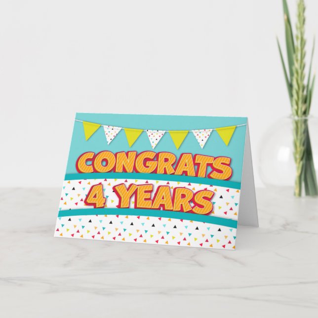 Carte Employé 4e anniversaire amusant Bright Buncard (Devant)