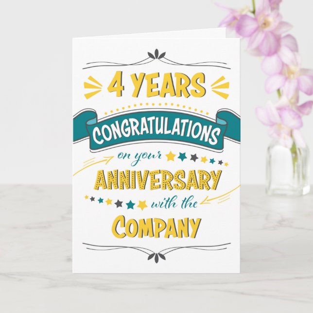 Carte Employé 4e anniversaire Félicitations Word Art (Orchidée)