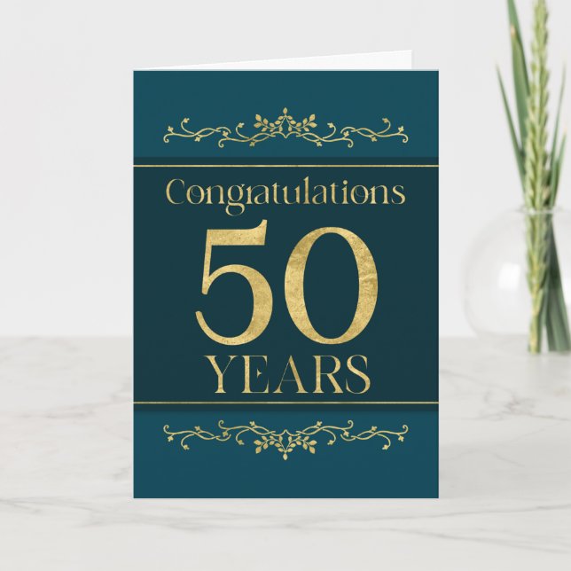 Carte Employé 50e anniversaire élégant Formal élégant Él (Devant)