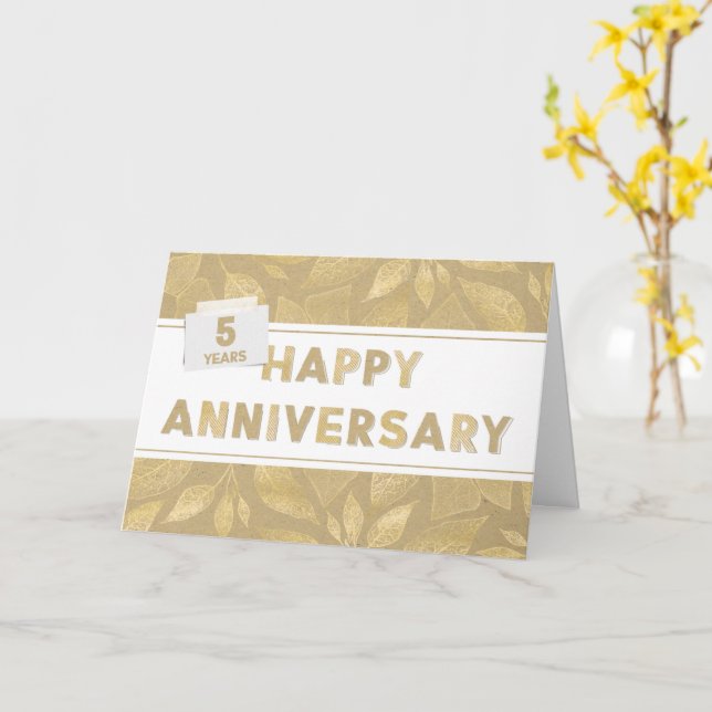 Carte Employé 5e anniversaire Couleurs neutres et or (Fleur jaune)