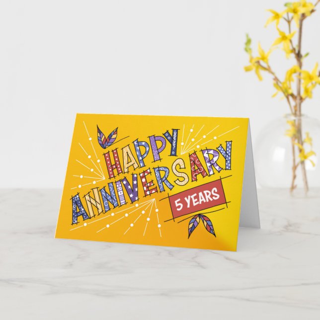 Carte Employé 5e anniversaire couleurs vives (Fleur jaune)