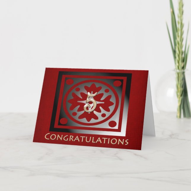Carte Employé 5e anniversaire Élégant chêne rouge (Devant)