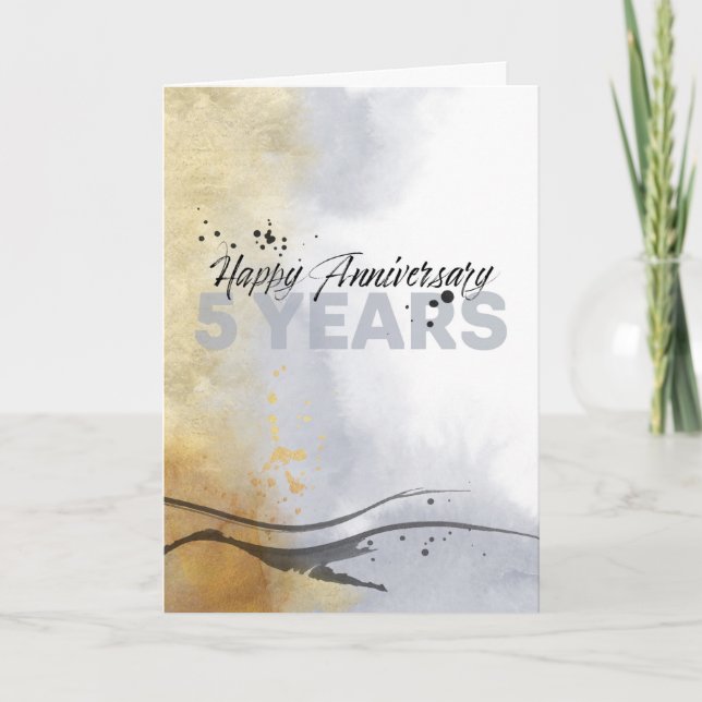 Carte Employé 5e anniversaire Encre artistique Abstrait (Devant)