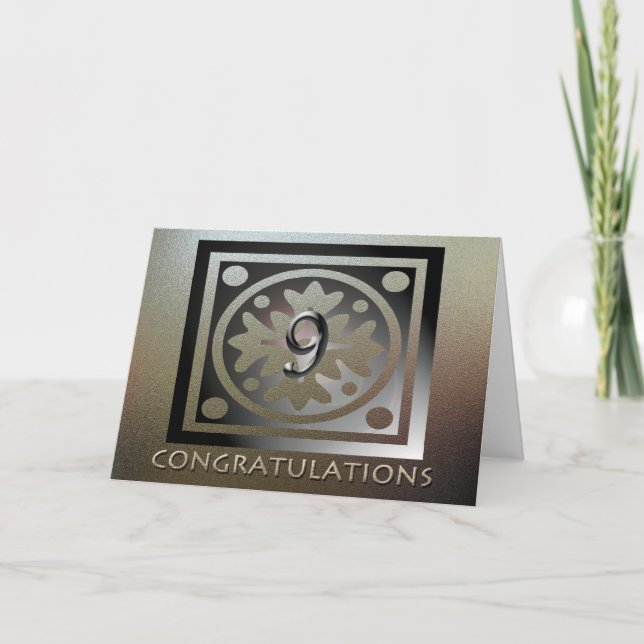 Carte Employé 9e anniversaire Elégant Golden (Devant)
