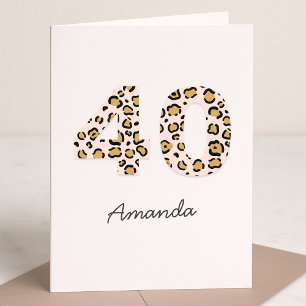 Carte Empreinte de léopard 40   Modern Cute Name 40th Bi