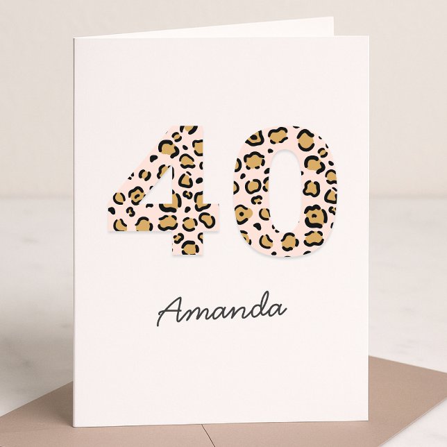 Carte Empreinte de léopard 40 | Modern Cute Name 40th Bi (Créateur téléchargé)