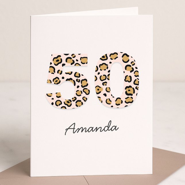 Carte Empreinte de léopard 50 | Modern Cute Name 50th Bi (Créateur téléchargé)