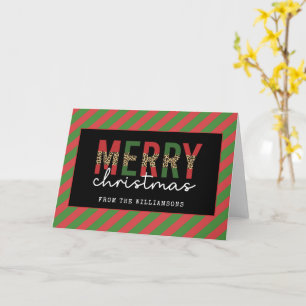 Carte Empreinte de léopard de Noël moderne Red Green Str
