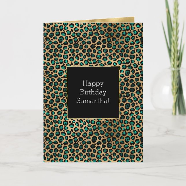 Carte Empreinte de léopard Emerald Green Black Gold (Devant)