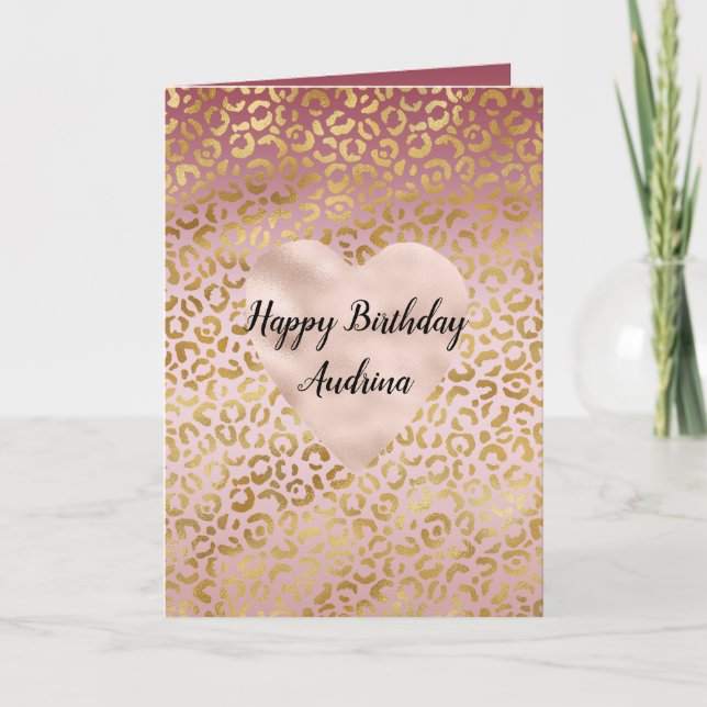 Carte Empreinte de léopard Ombre or rose (Devant)