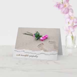 Carte Empreintes dans le sable et roses de sympathie 